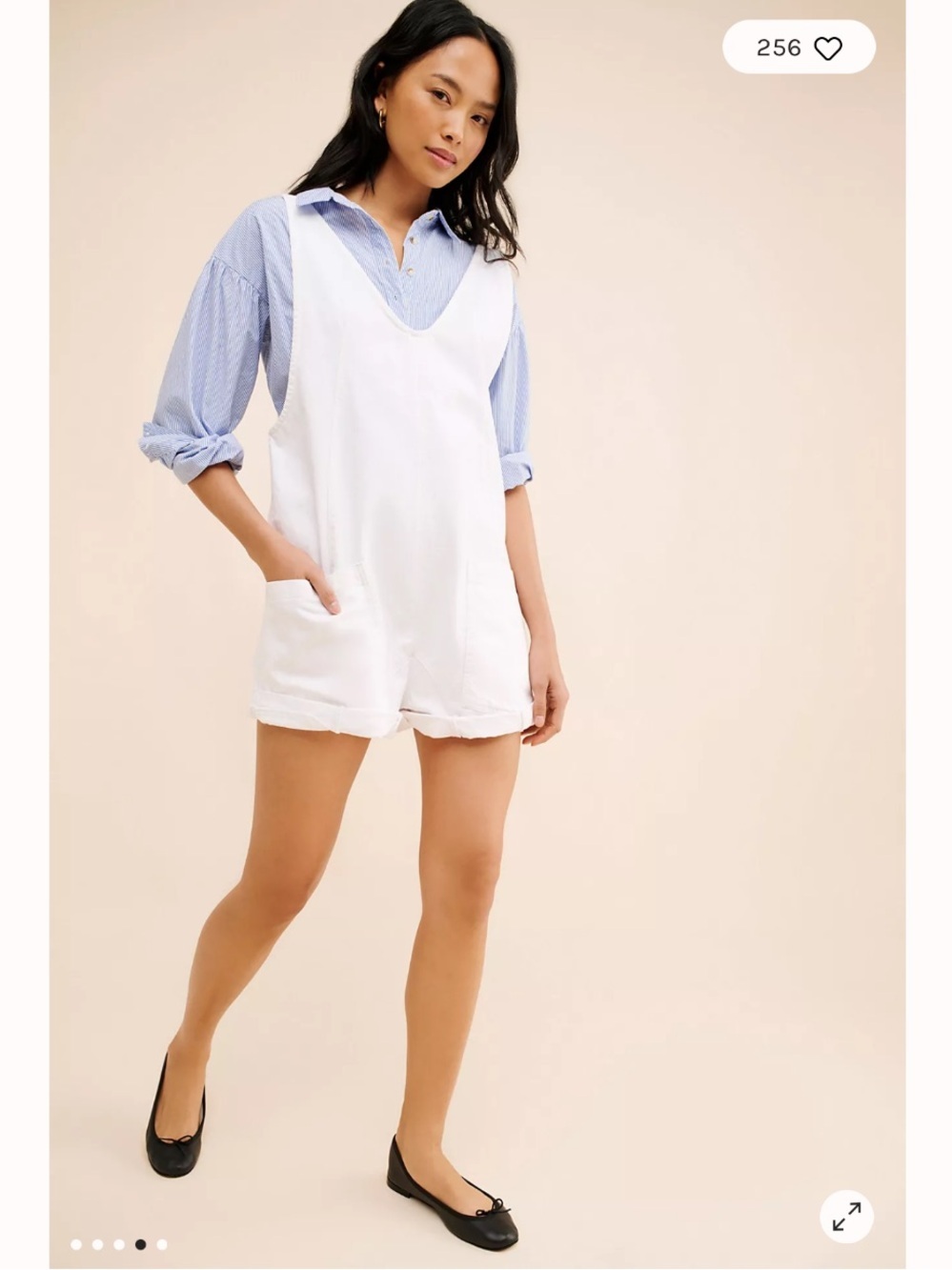 Free People High Roller Shortalls in Optic White Cotton - Picture 2 of 10
